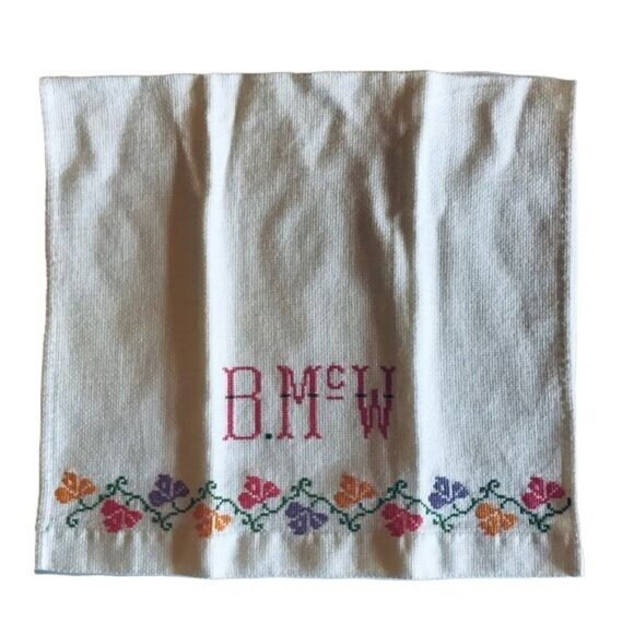 Vintage Embroidered Hand Dish Kitchen Tulips Colorful Tea Towel Set - Picture 8 of 8